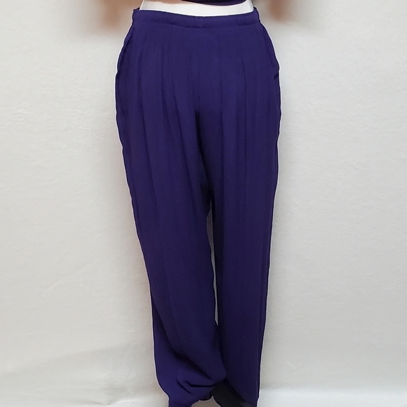VINTAGE 90s Eggplant Purple Crinkle Material Two-Piece Jumpsuit Sag Harbor Med - Picture 9 of 16